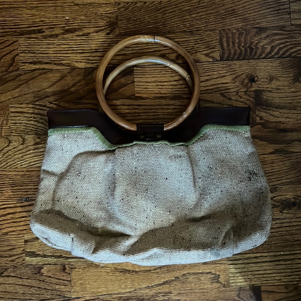 Barney's NY Japanese designer brown tweed and leather trim bag